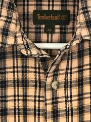 Timberland Men M Button Down Workwear Plaid Shirt Heavyweight Cotton Beige