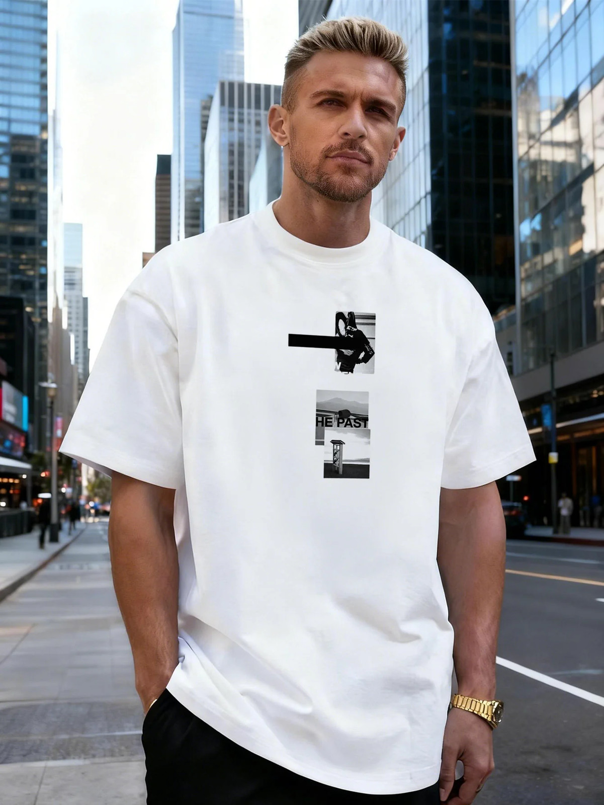 Abstract Letter Graphic 100% Cotton Men's T-Shirt, Suitable for Daily Streetwear gallery