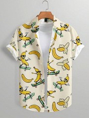 Mens Button Down Shirts Funny Banana Printed Hawaiian Tops Novelty Summer Gifts