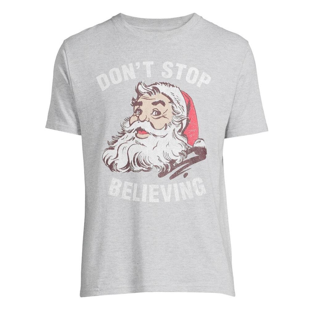 Holiday Time Men's Santa Don’t Stop believing Graphic Tee Light Grey classic top gallery