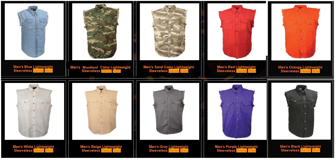 Sleeveless Denim Shirt Biker Motorcycle Button Down Muscle 10 Colors t-shirt gallery