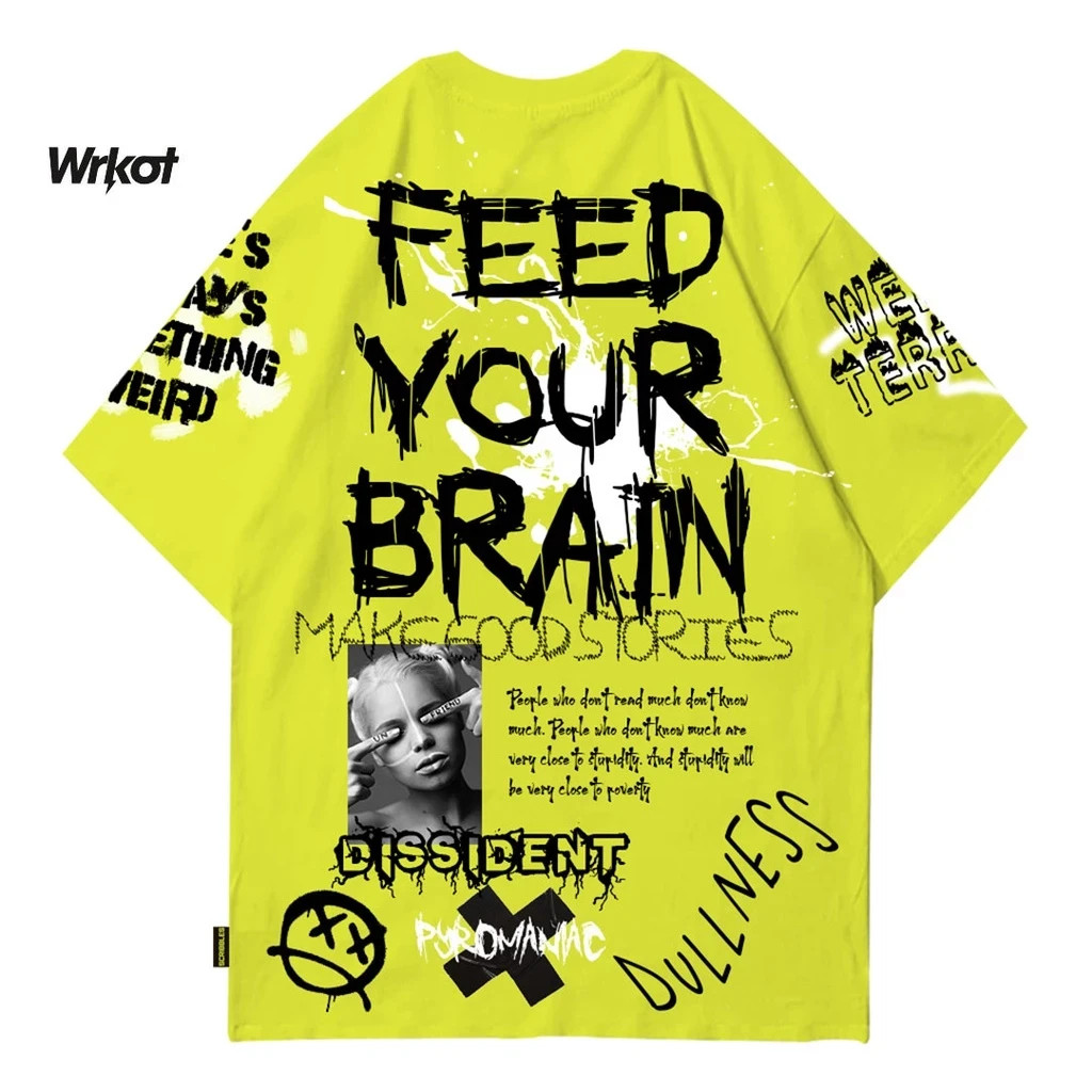 Workout Streetwear Feed Your Brain Graphic Graffiti T-Shirt Neon Yellow Cotton gallery