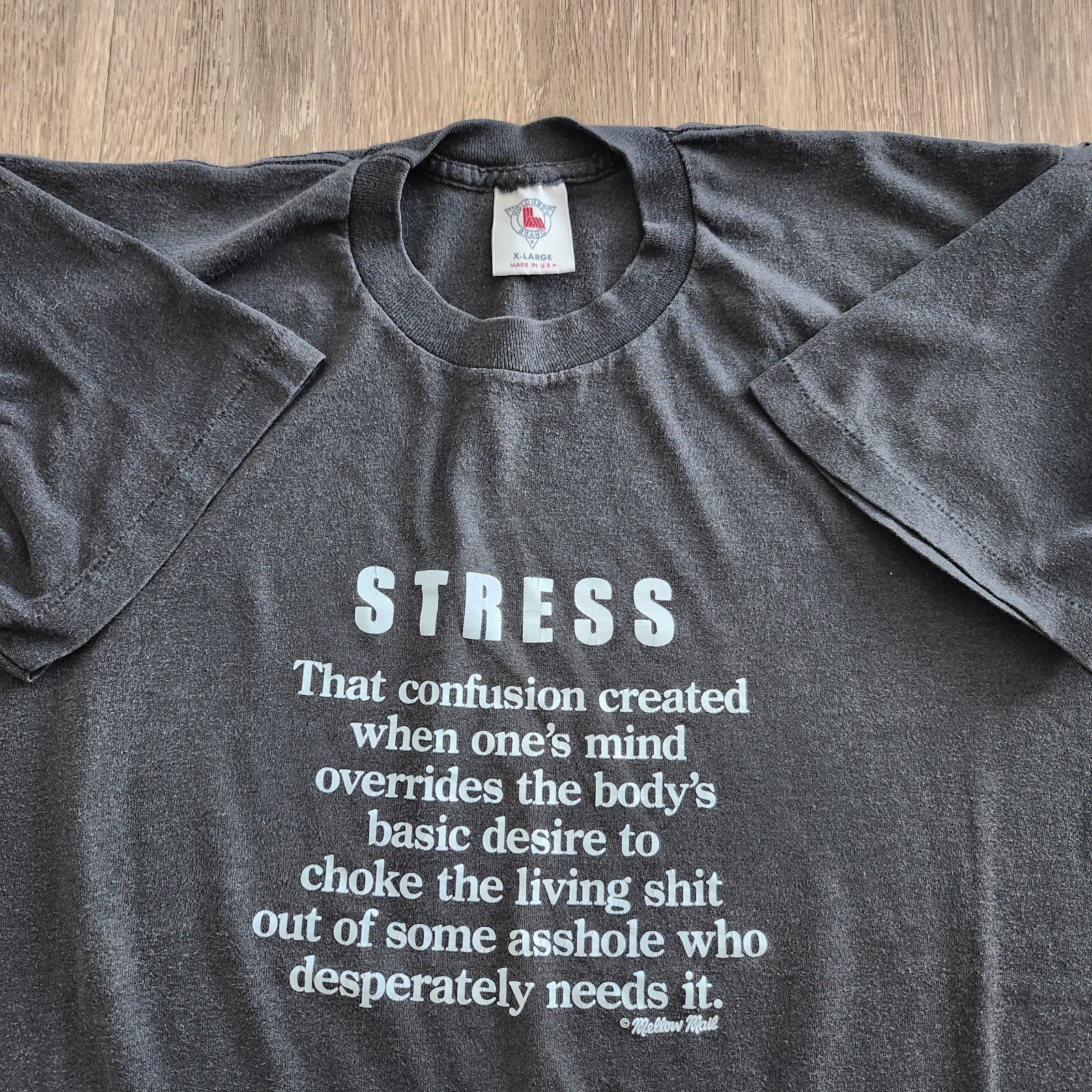 Vintage 80s Stress Humor Novelty Tshirt Black Single Stitch Fits L