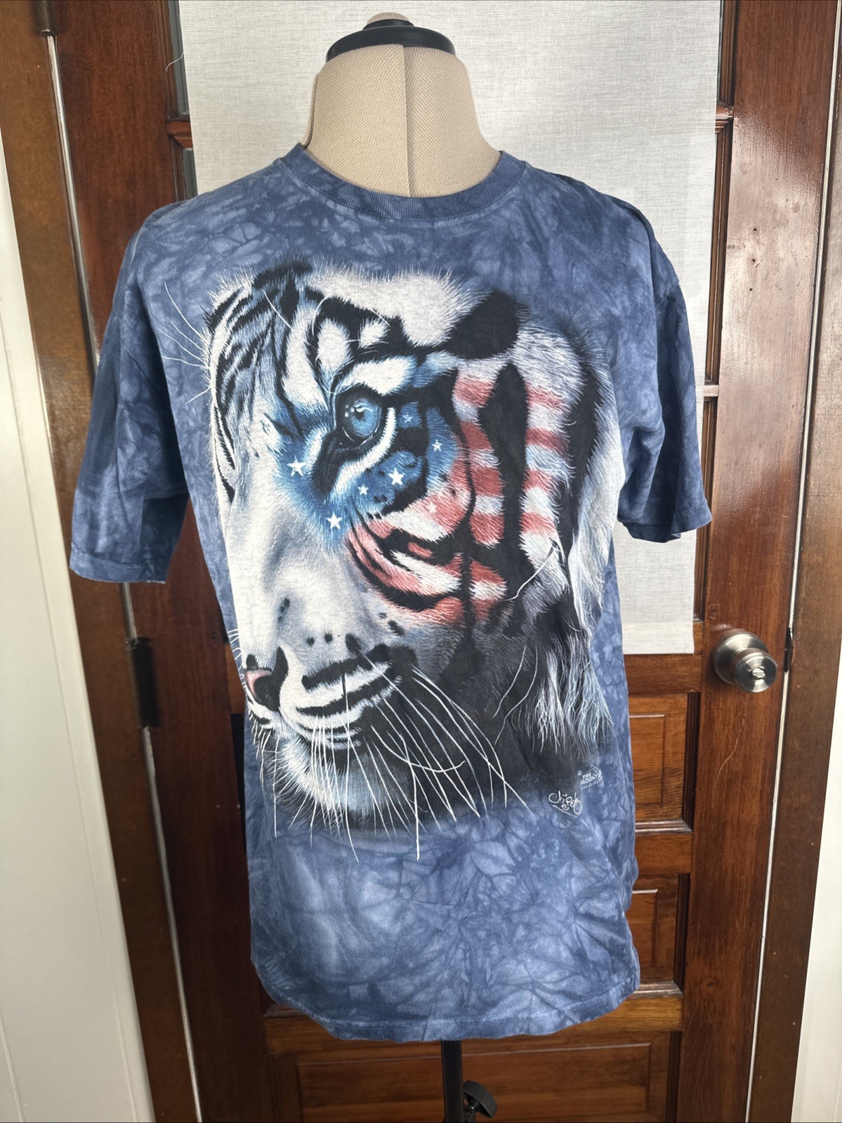 The Mountain Mens L T-shirt Blue Stars & Stripes Tiger Wildlife Dyed Printed USA gallery