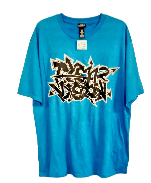 NWT Men’s XL Teal Blue Graffiti Graphic T Shirt Hip Hop Streetwear Tee gallery