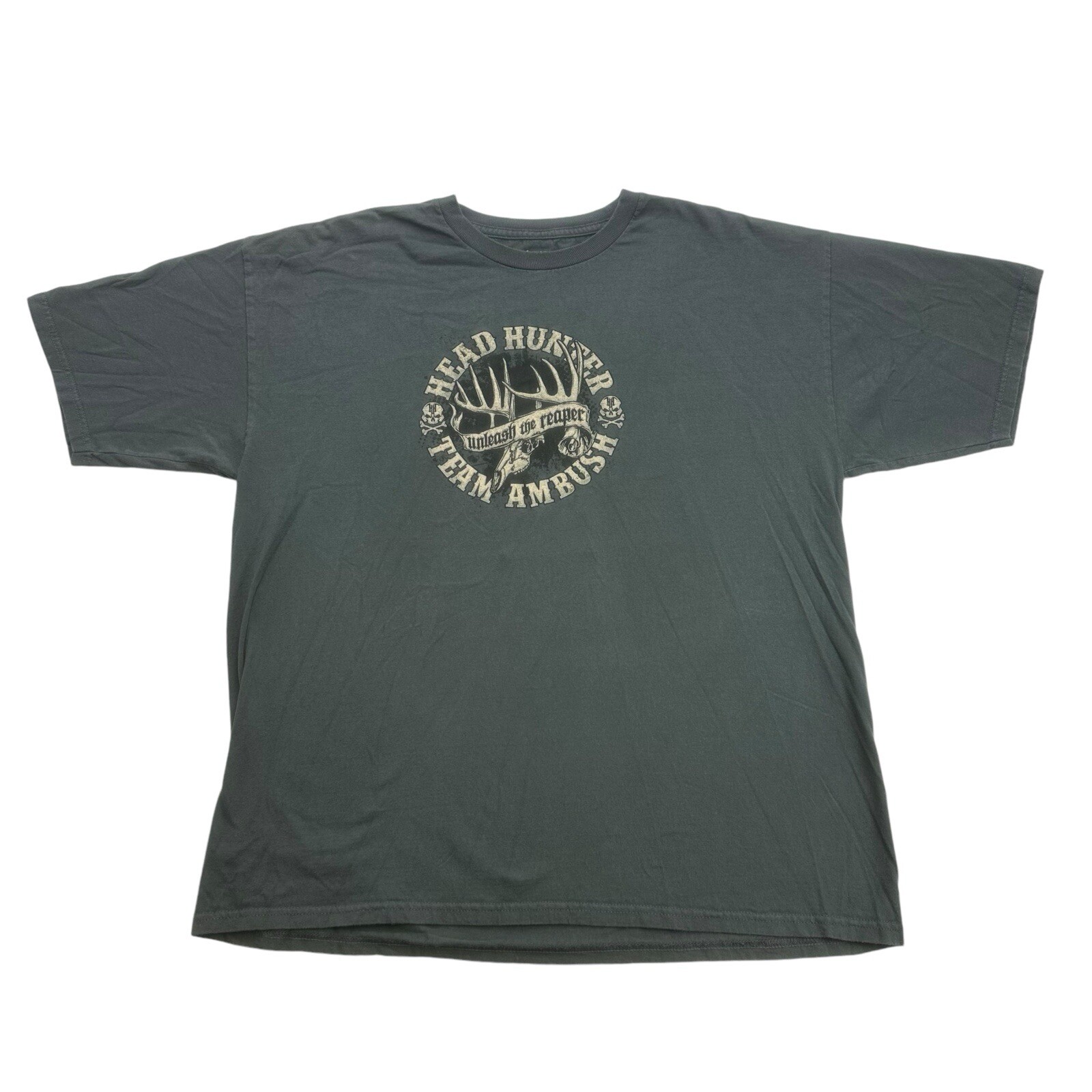 Bone Head Shirt Mens XL Gray Head Hunter Unleash the Reaper Team Ambush Hunting gallery