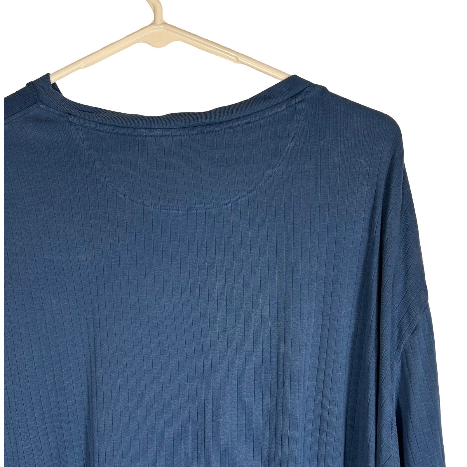 Lands End Mens XL Blue Ribbed Long Sleeve Henley Shirt 100% Cotton Casual Top gallery
