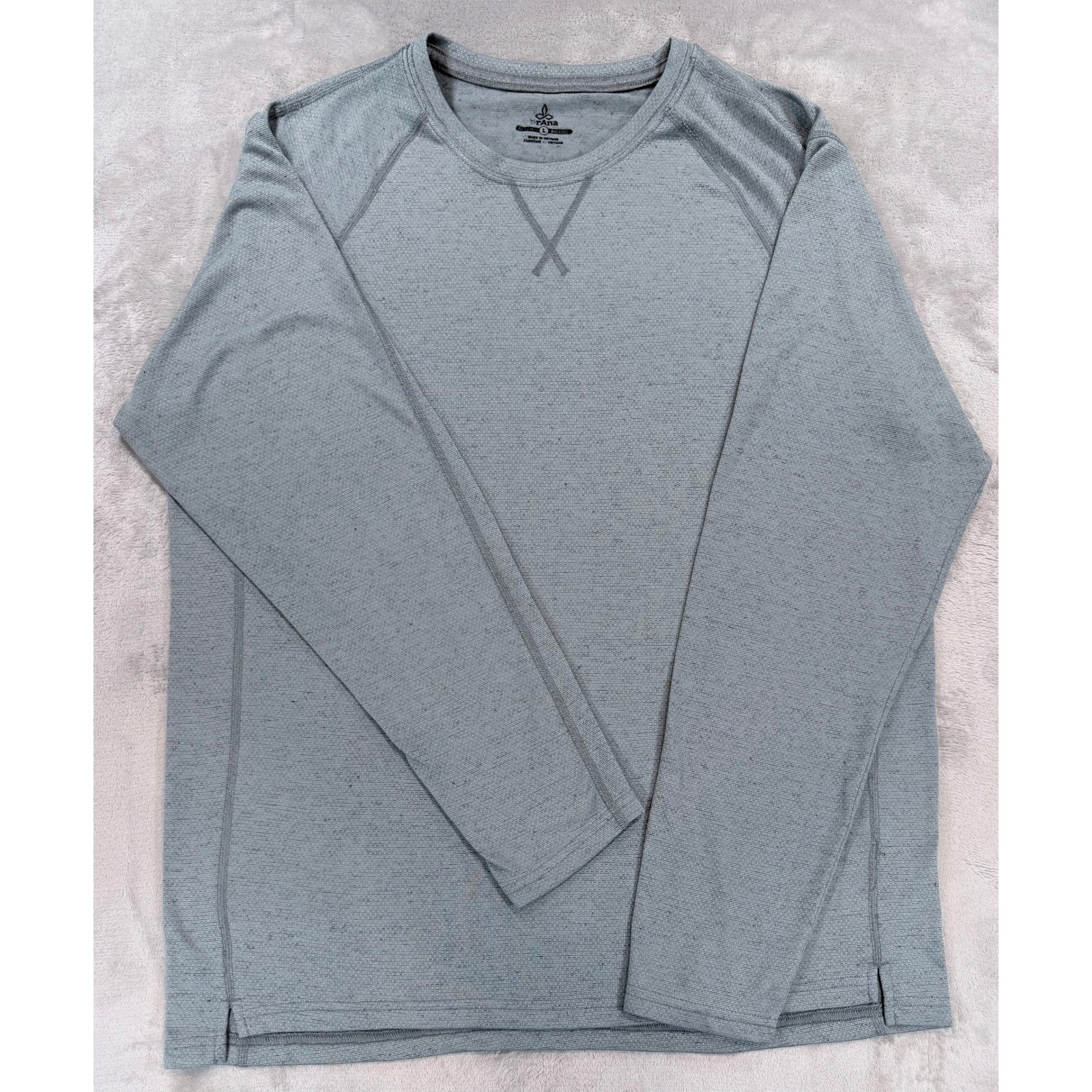 PrAna Mens Long Sleeve Crew Neck Activewear Performance Shirt Gray Large