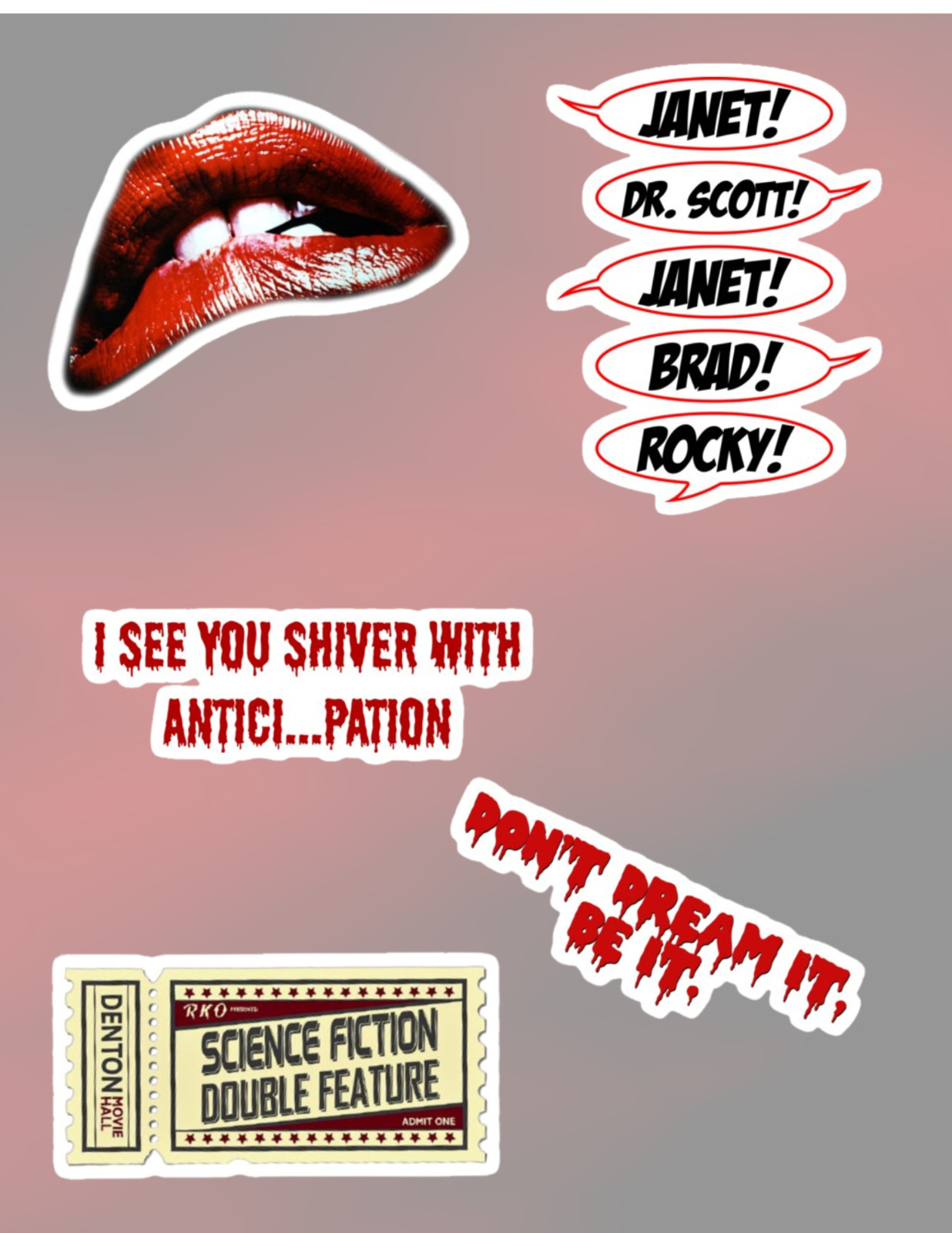 Rocky Horror Show Movie 70’s 5pc Sticker Pack