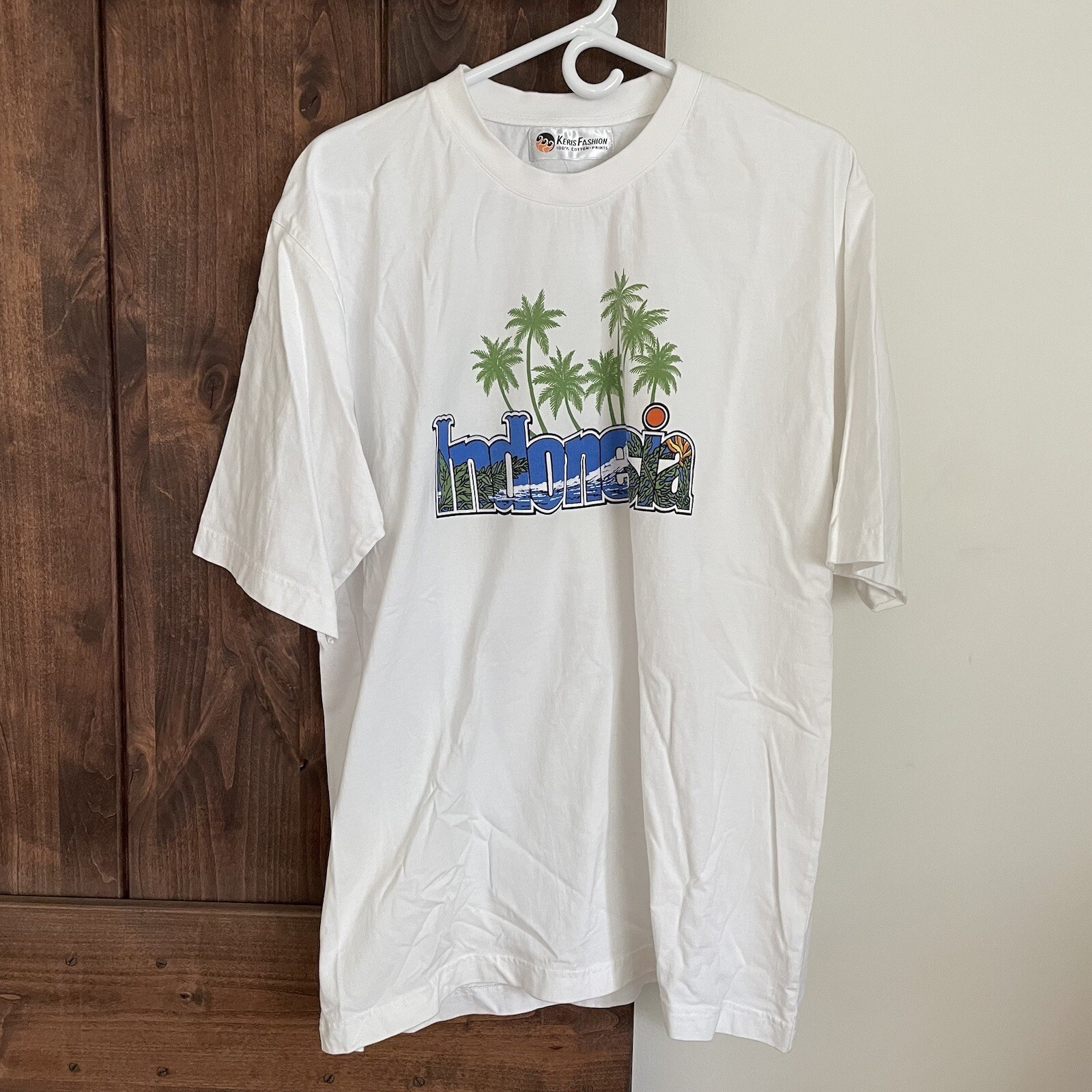 VTG 90s Tshirt Mens Large Indonesia Graphic Tee White Y2K Grunge Retro