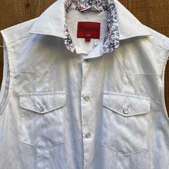 Patroncito Shirt Small White Sleeveless Textured Brocade Fabric Snap Button Dow