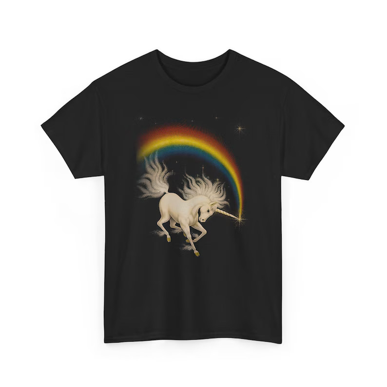 Rainbow Unicorn 1978 Fantasy Vintage Reproductio Black T-Shirt, Gift For Friends gallery