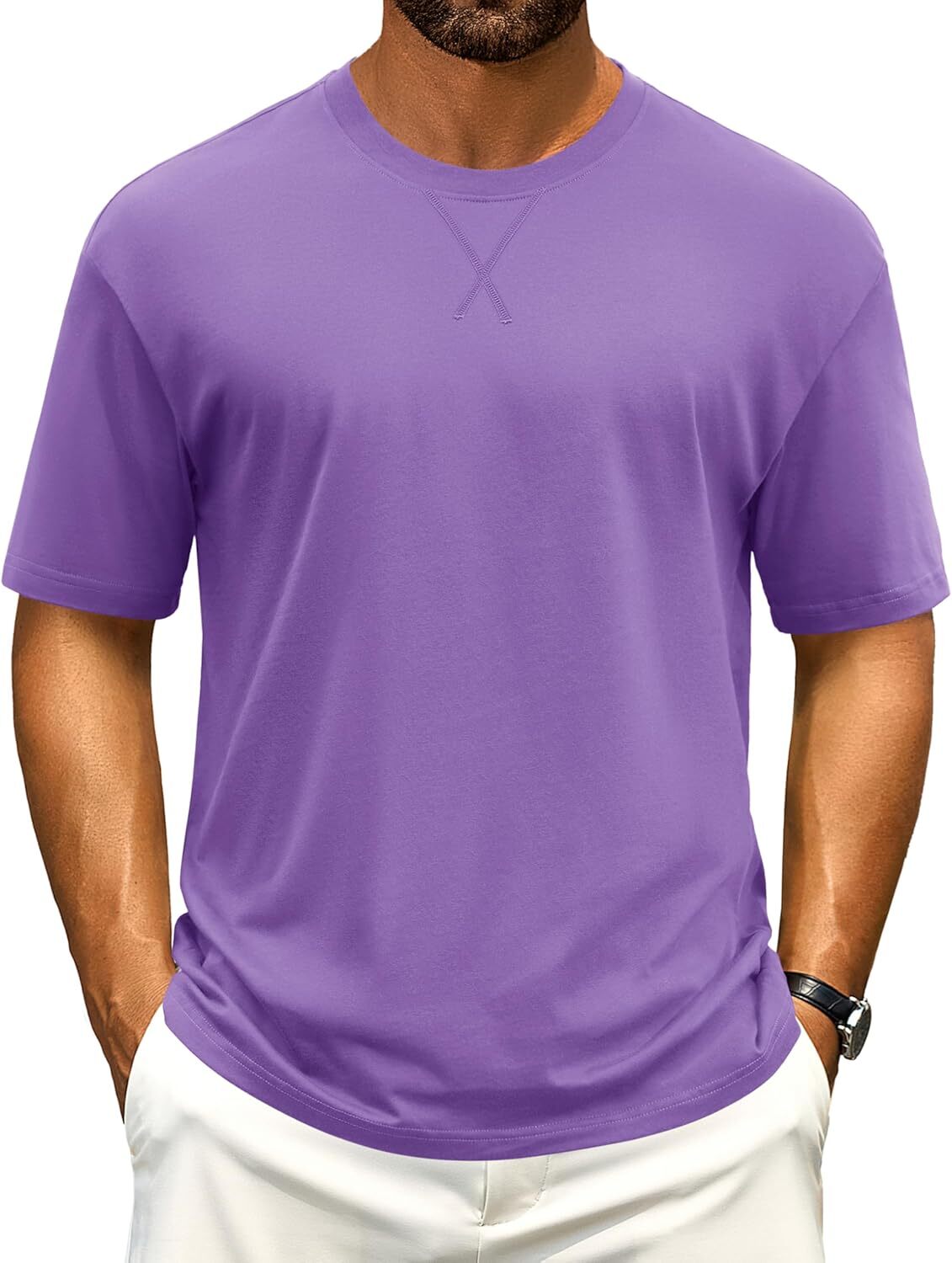 Men's Cotton Drop Shoulder T Shirt Loose Fit Soft Casual Short Sleeve Summer Tee gallery
