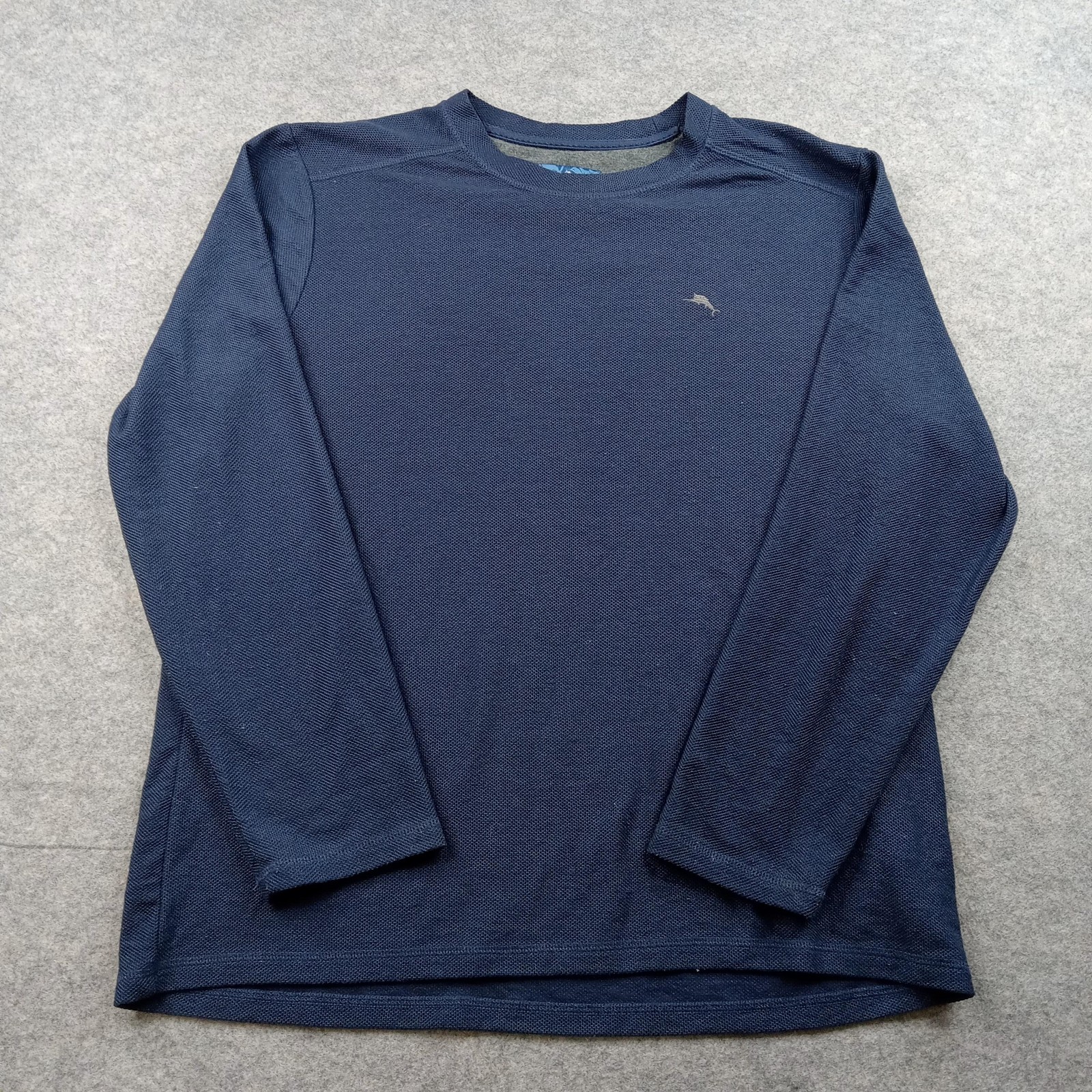 Tommy Bahama Shirt Mens Large Blue Herringbone Soft Knit Long Sleeve Crewneck gallery