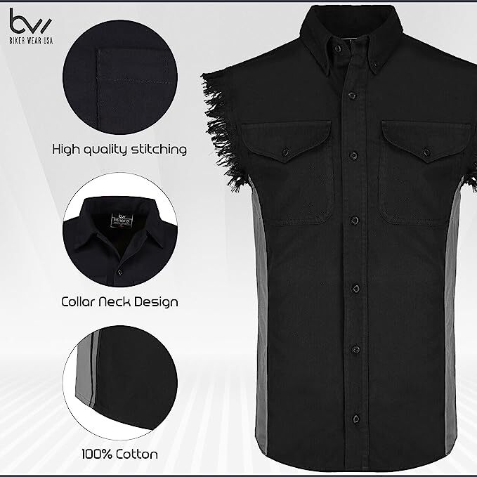 MEN'S SLEEVELESS DENIM SHIRTS - 2-TONE - WITH VERTICAL REFLECTIVE SAFETY LINING gallery