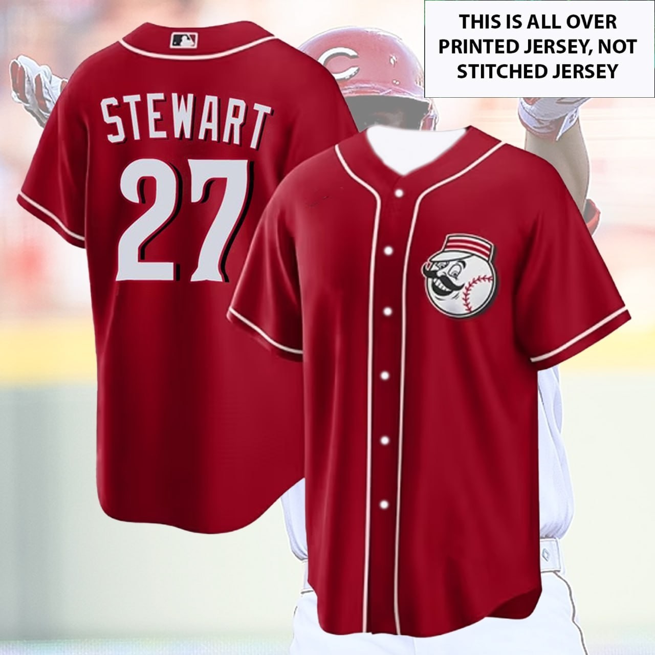 🔥Sal #27 Stewart Cincinnati Baseball Team 2026 Number & Name AOP For Fans gallery