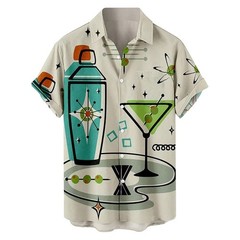 Mens Button Down Teal Palm Tree Print Hawaiian Top Novelty Holiday Summer Shirt