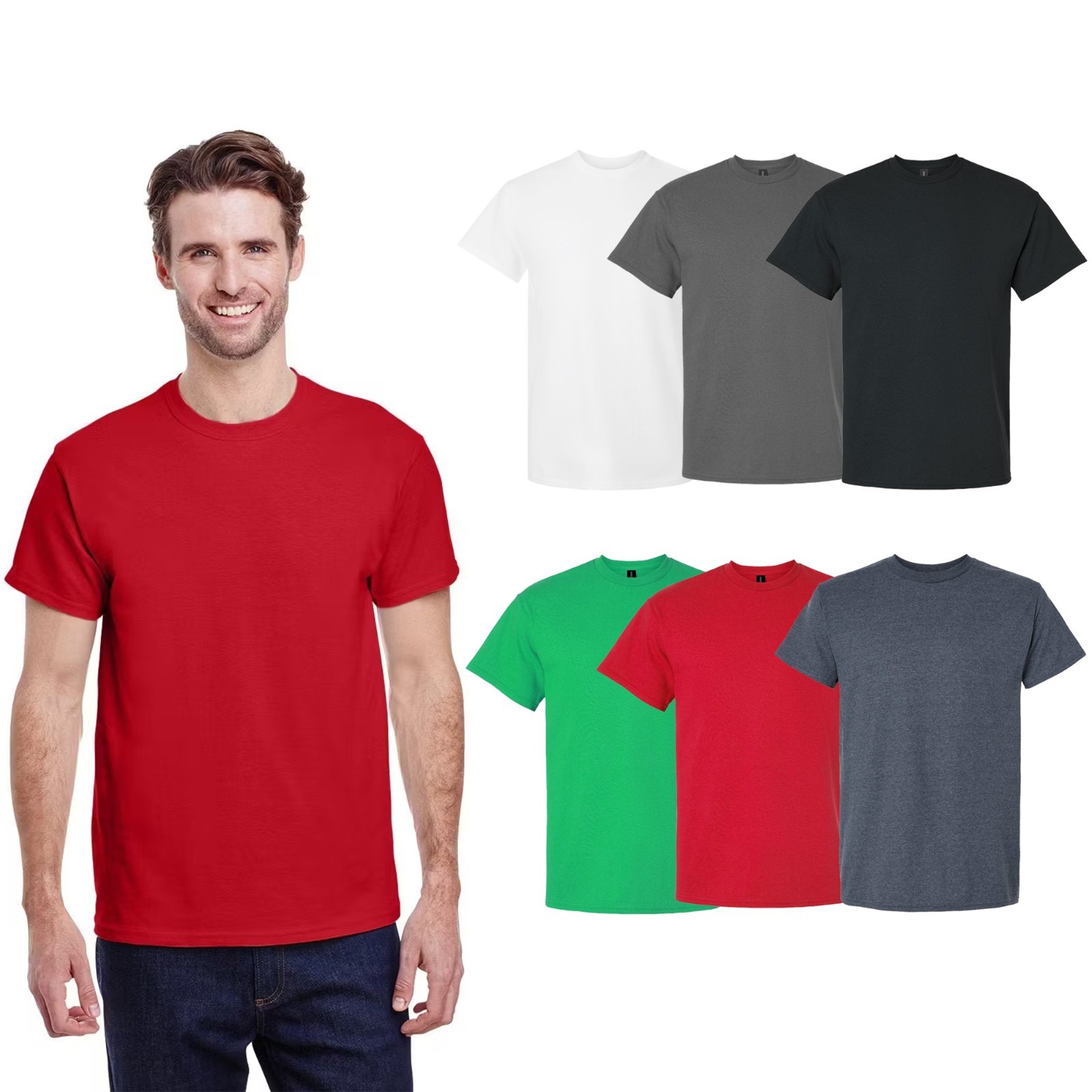 Gildan Ultra Cotton T-Shirt for Men, 6-Pack, Classic Fit Tee, Mix Color, S-5XL