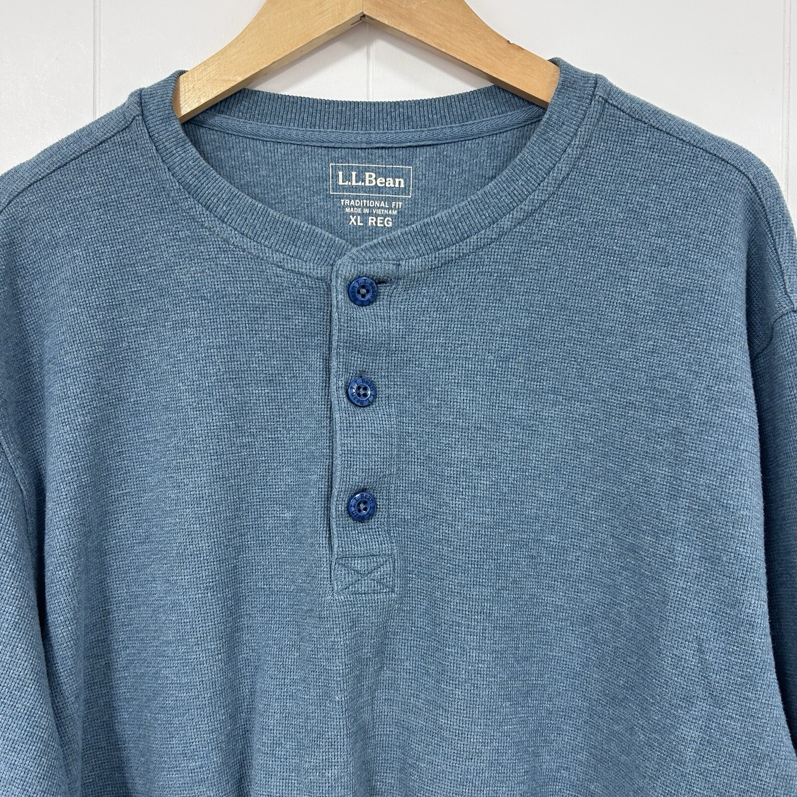 L.L.Bean Traditional Fit Ribbed Henley Mens XL Long Sleeve Blue gallery
