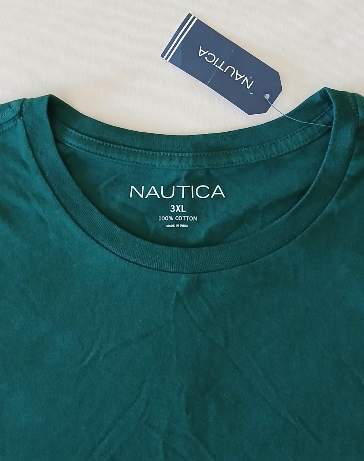 Nautica Men's Green Crew Neck T-Shirt 3XL Big & Tall Solid Logo Cotton Knit NWT gallery