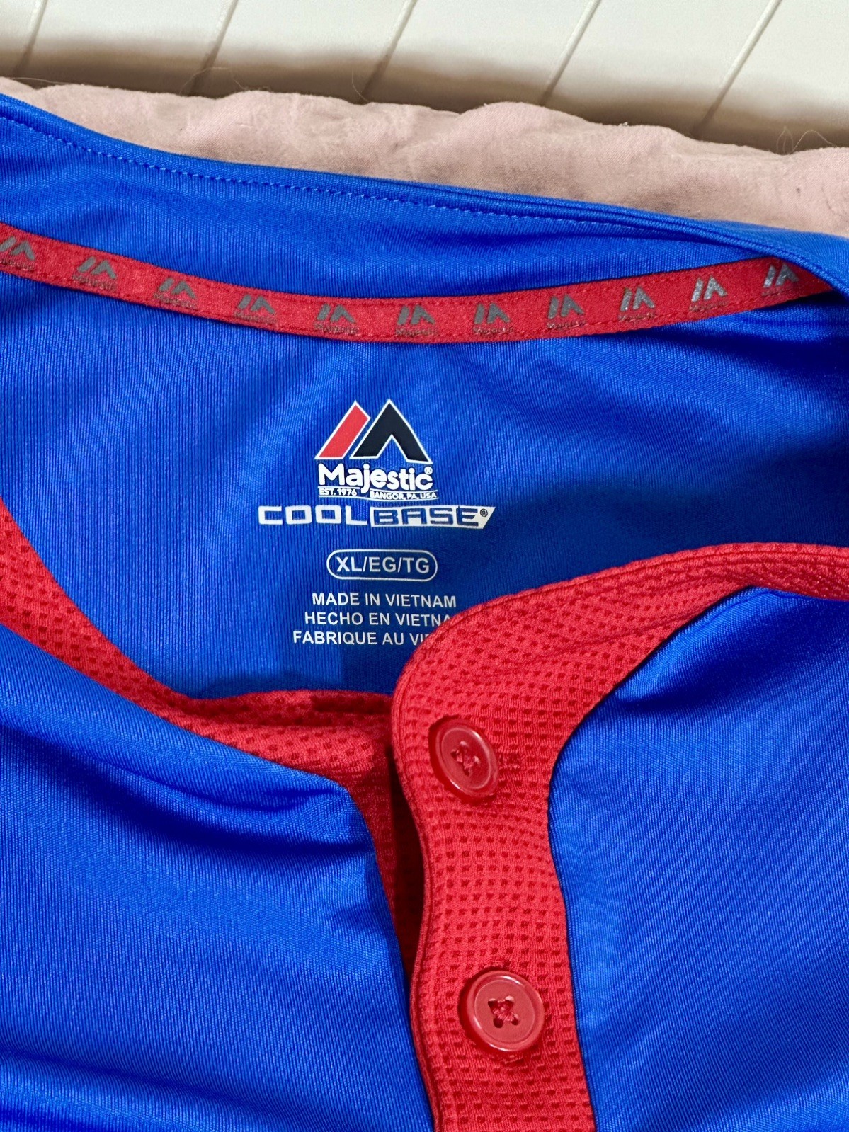 Majestic Mens XL Chicago Cubs MLB Cool Base Jersey Shirt Blue Red Short Sleeve gallery