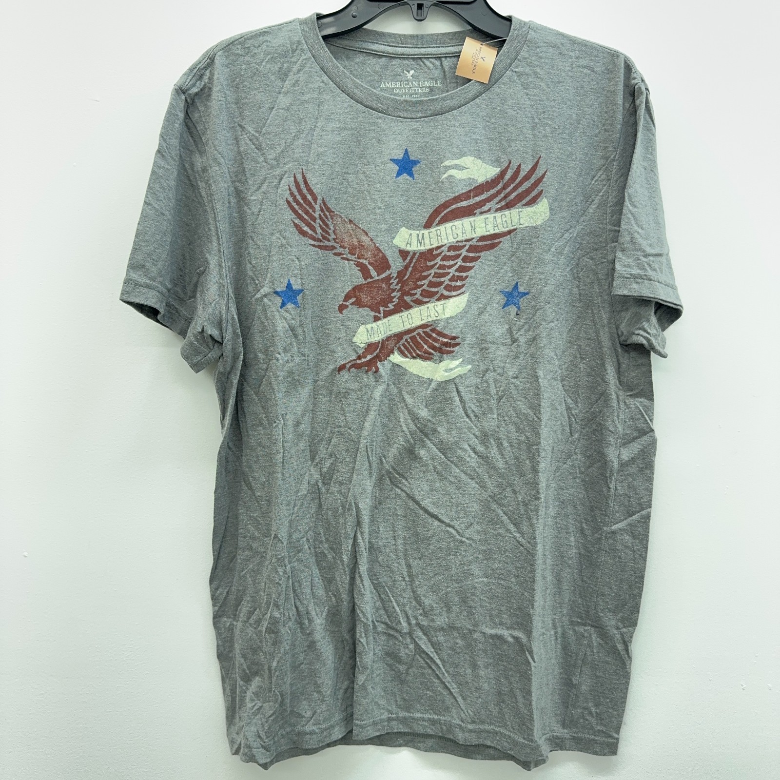 American Eagle Made To Last Gray Classic Fit Short Slee Tee Shirt Men’s Size L