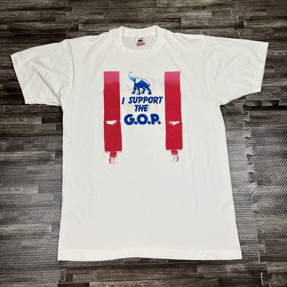 Vintage Republican I Support The G.O.P Tshirt White Large Single Stitch VTG 90s