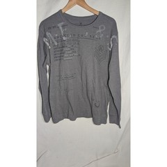 Marc Ecko Cut & Sew Mens Long Sleeve Waffle Shirt Sz Large Graphic Gray thermal