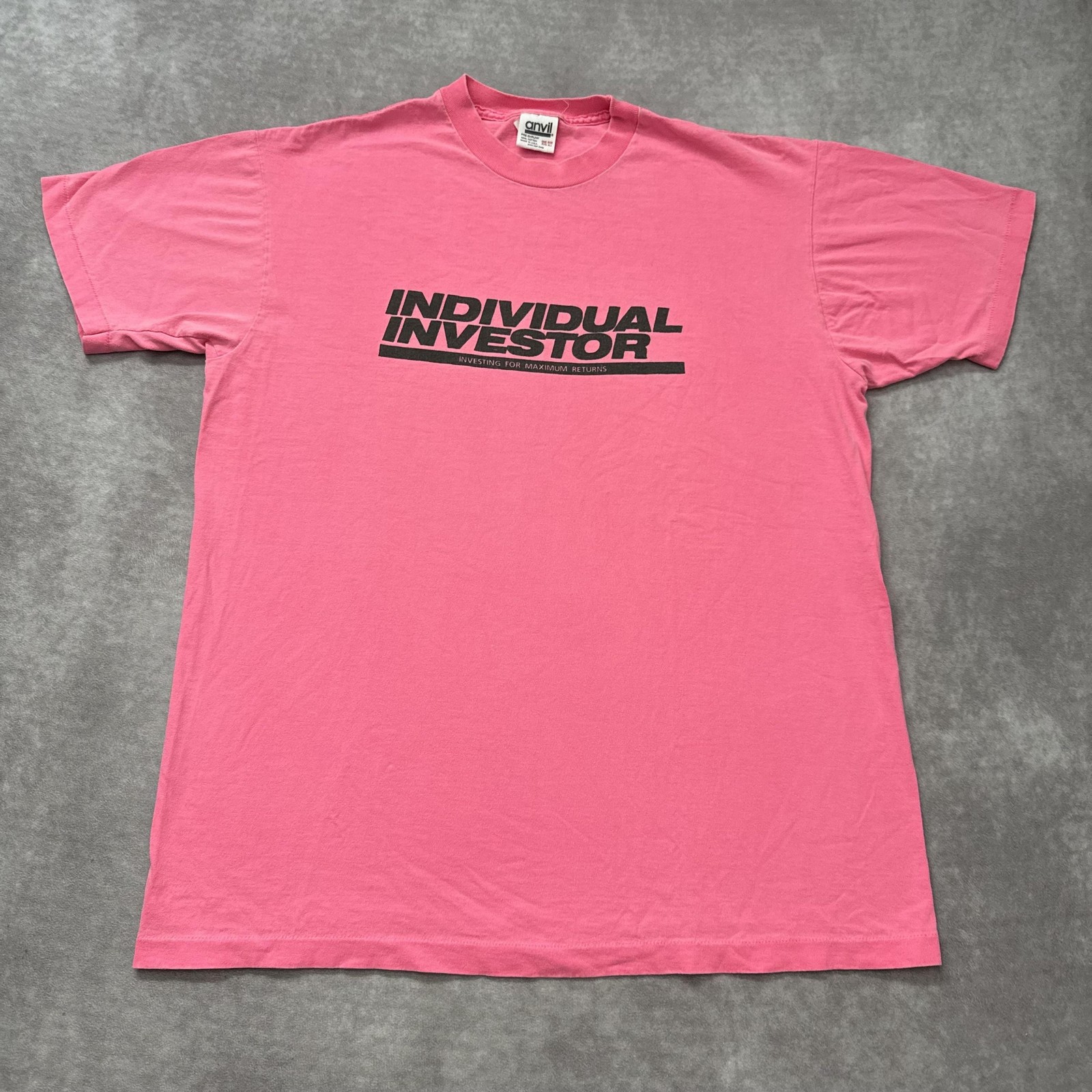 Vintage 90s Individual Investor Shirt Mens XL Pink Anvil Finance Tee gallery