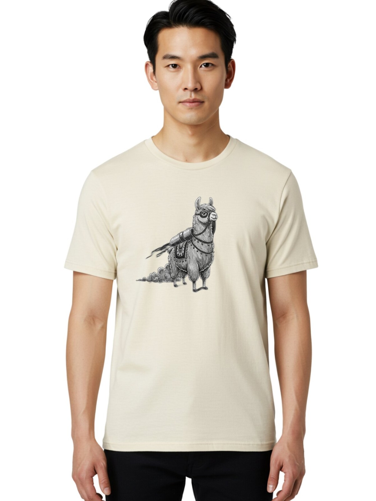 Llama-With-Rocket-Pack-1 Mens Graphic Tee, 100% Cotton, Casual Summer Wear