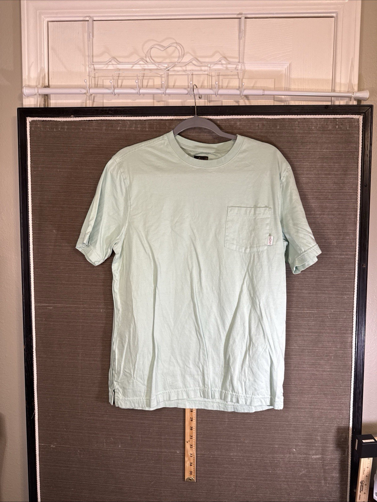 Greg Norman Pocket Tee Size M Light Green Tshirt Fish Logo Medium weight Fabric