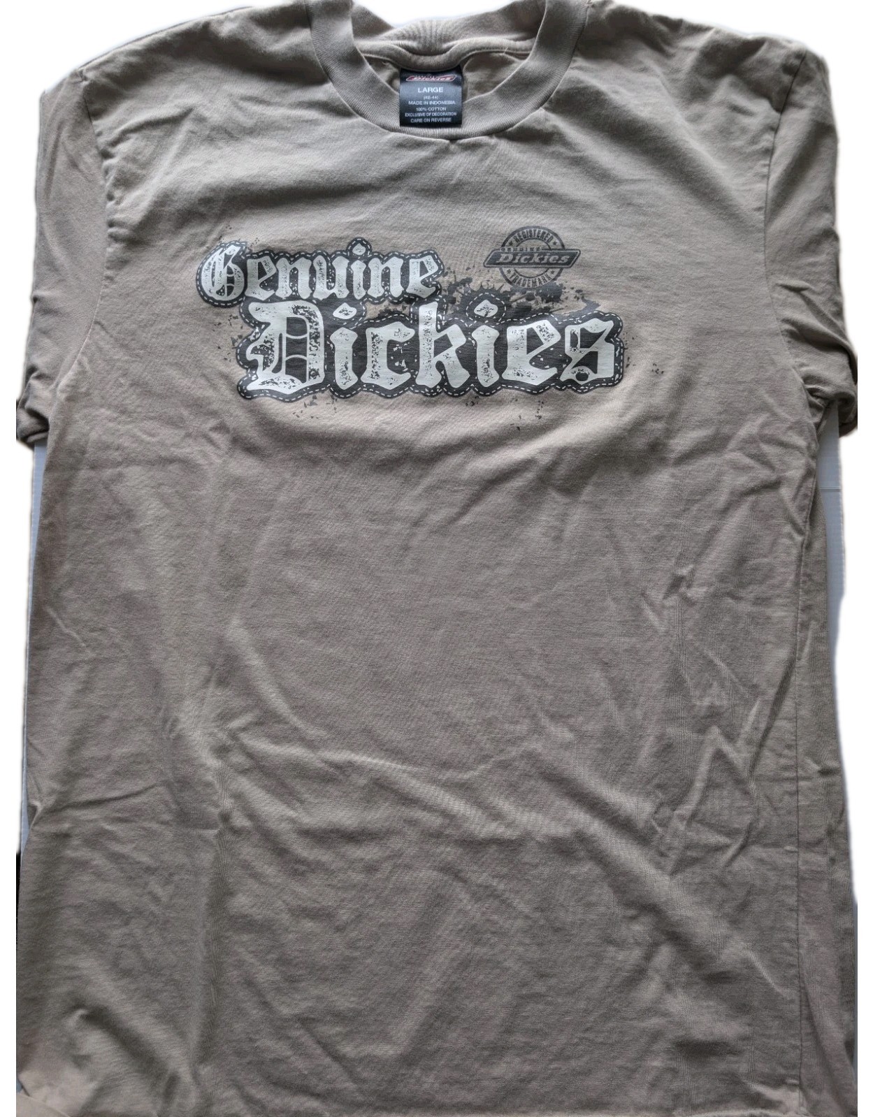 Dickies “Genuine Dickies” Graphic T-Shirt Large Tan Khaki Gray Streetwear