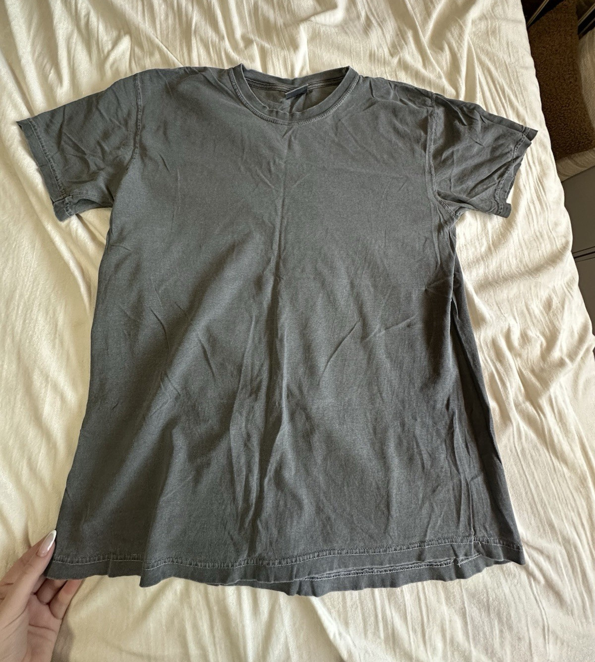 Women’s L Gray Cotton Knit Solid Lightweight Regular Fit Crew Neck Tee