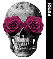 Pistol Boutique Men’s Fitted White Round Scoop Neck ROSE EYES SKULL T-shirt