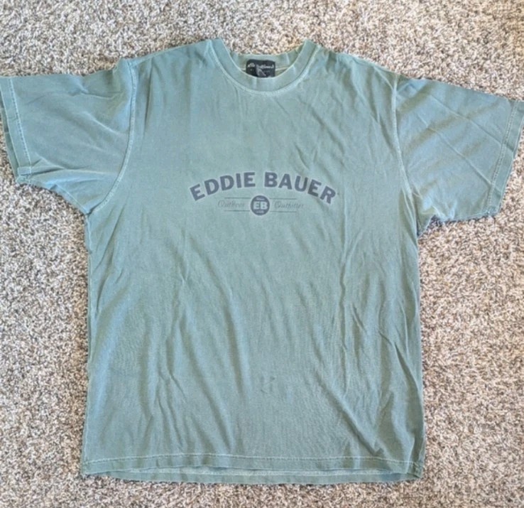 Eddie Bauer Vintage Tall XL Green Logo Graphic Crew T-Shirt