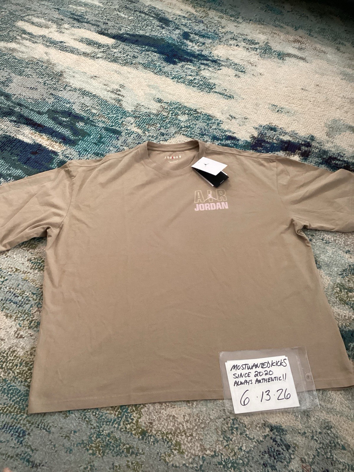 NWT Nike Air Jordan Flight Oversized T-Shirt Khaki & Iced Carmine Men’s Sz XL