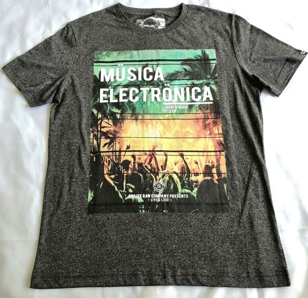 Projek Raw Men’s T-Shirt Medium Gray Electronic Music Graphic Tee NWOT