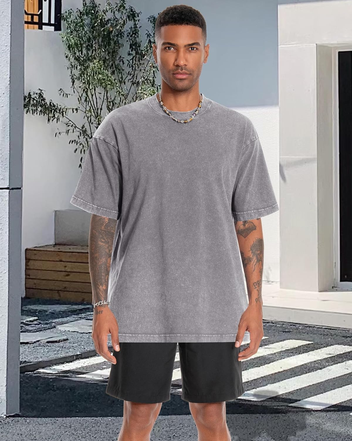 Oversized Tshirt for Men Short Sleeve Vintage Washed Cotton Basic Loose Tee 2026 gallery