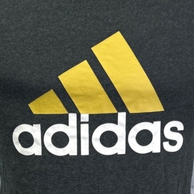 Adidas Logo Mens Small Black Gold PolyCotton Short Sleeve Crew Neck Tee Shirt gallery