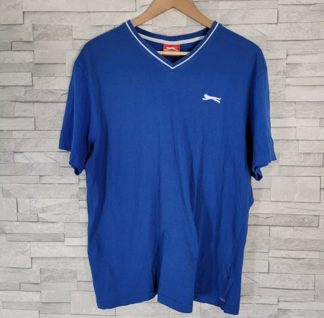 Mens SLAZENGER T Shirt Blue Large Top Gym Running V Neck Casual gallery