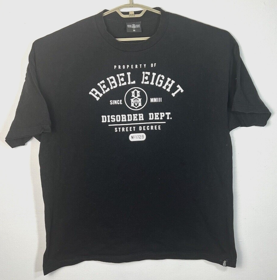 Rebel 8 Eight Men's 2XL Black Cotton Short Sleeve Crew Neck Graphic Logo T Shirt gallery