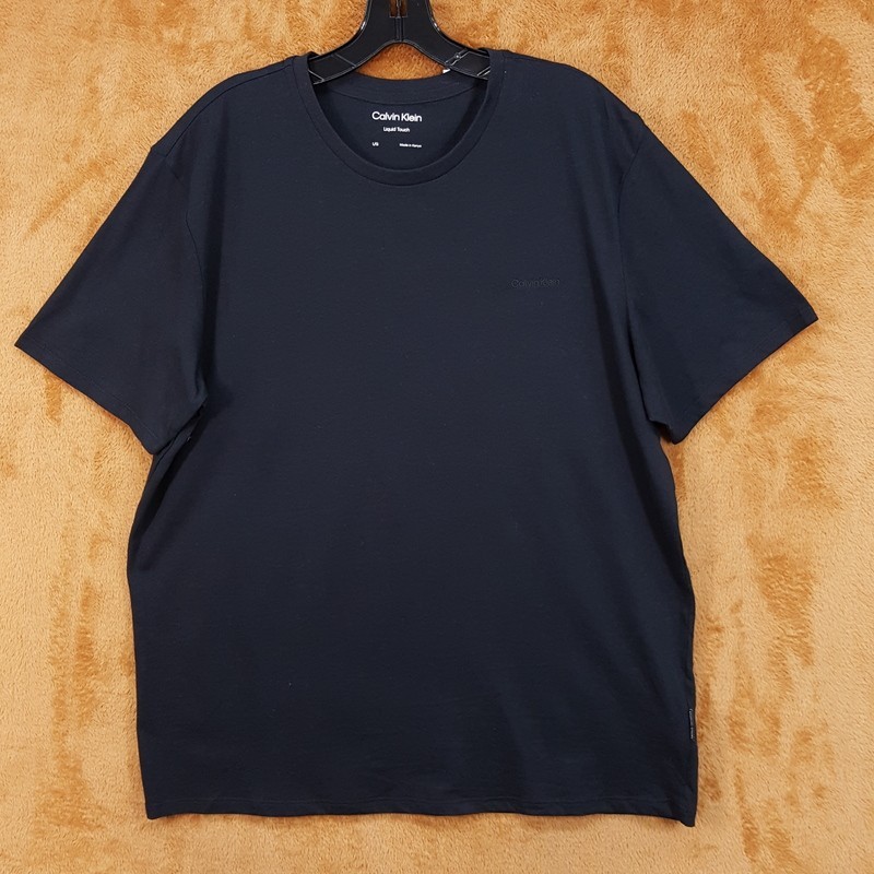 CALVIN KLEIN Shirt Mens Large Black Cotton Liquid Touch Crew Logo T-Shirt Tee gallery