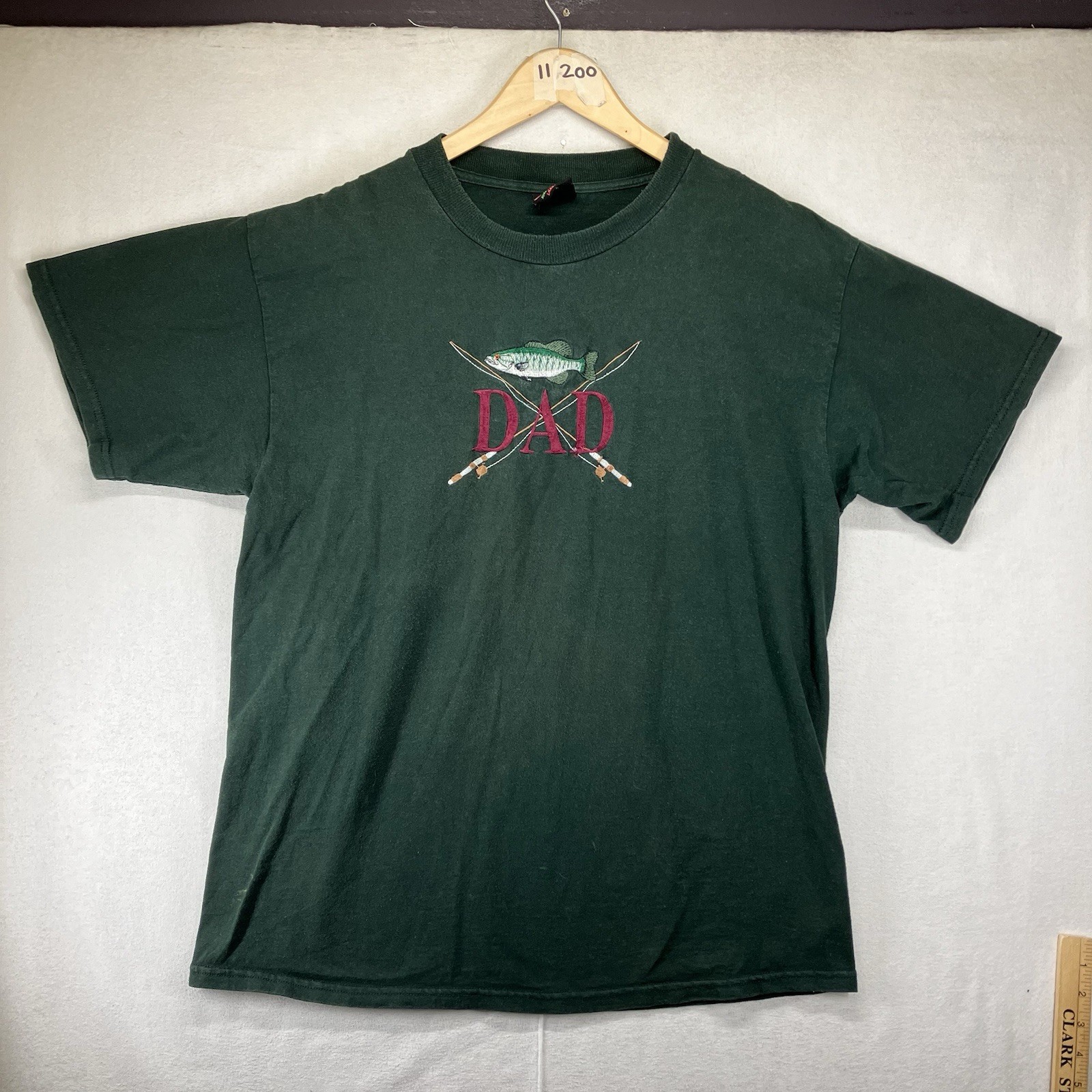 Vintage Dad Fishing Shirt Mens Large Faded Forest Green Embroidered Classic 90s