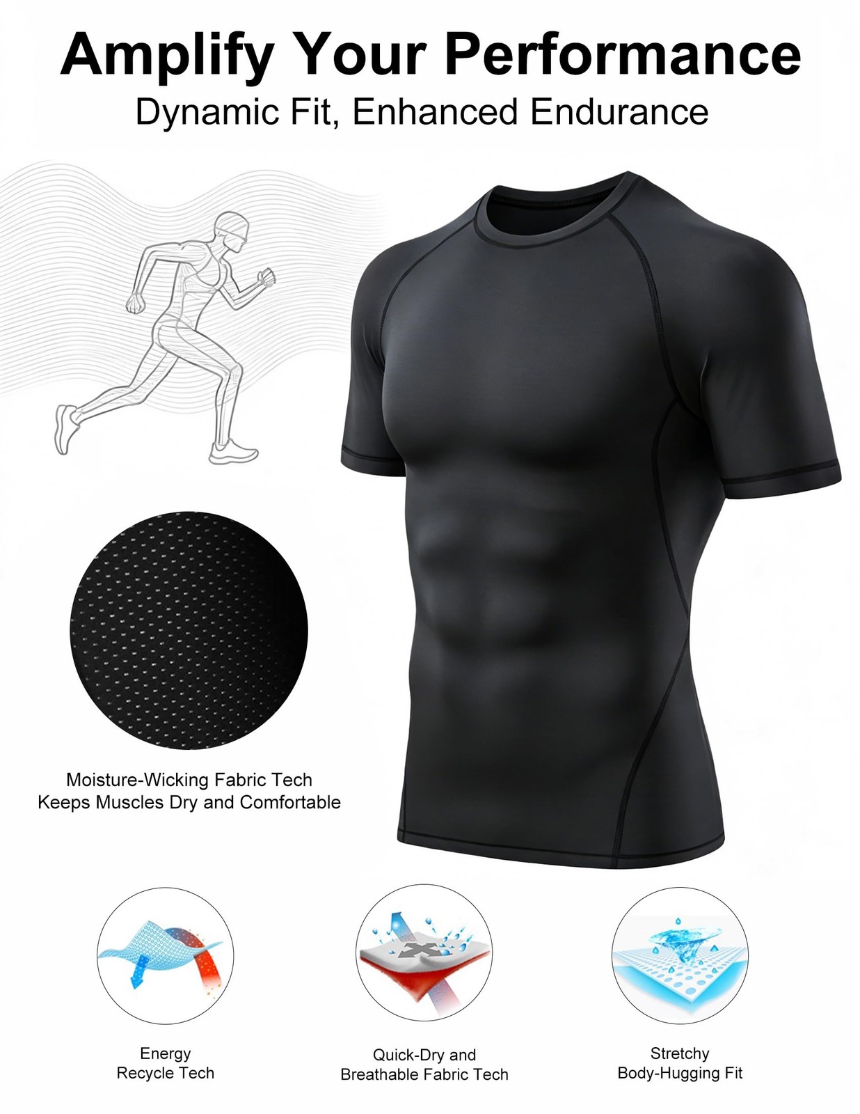 4 Pack Men's Compression Shirts Short Sleeve Cool Dry Workout TShirt Undershi... gallery