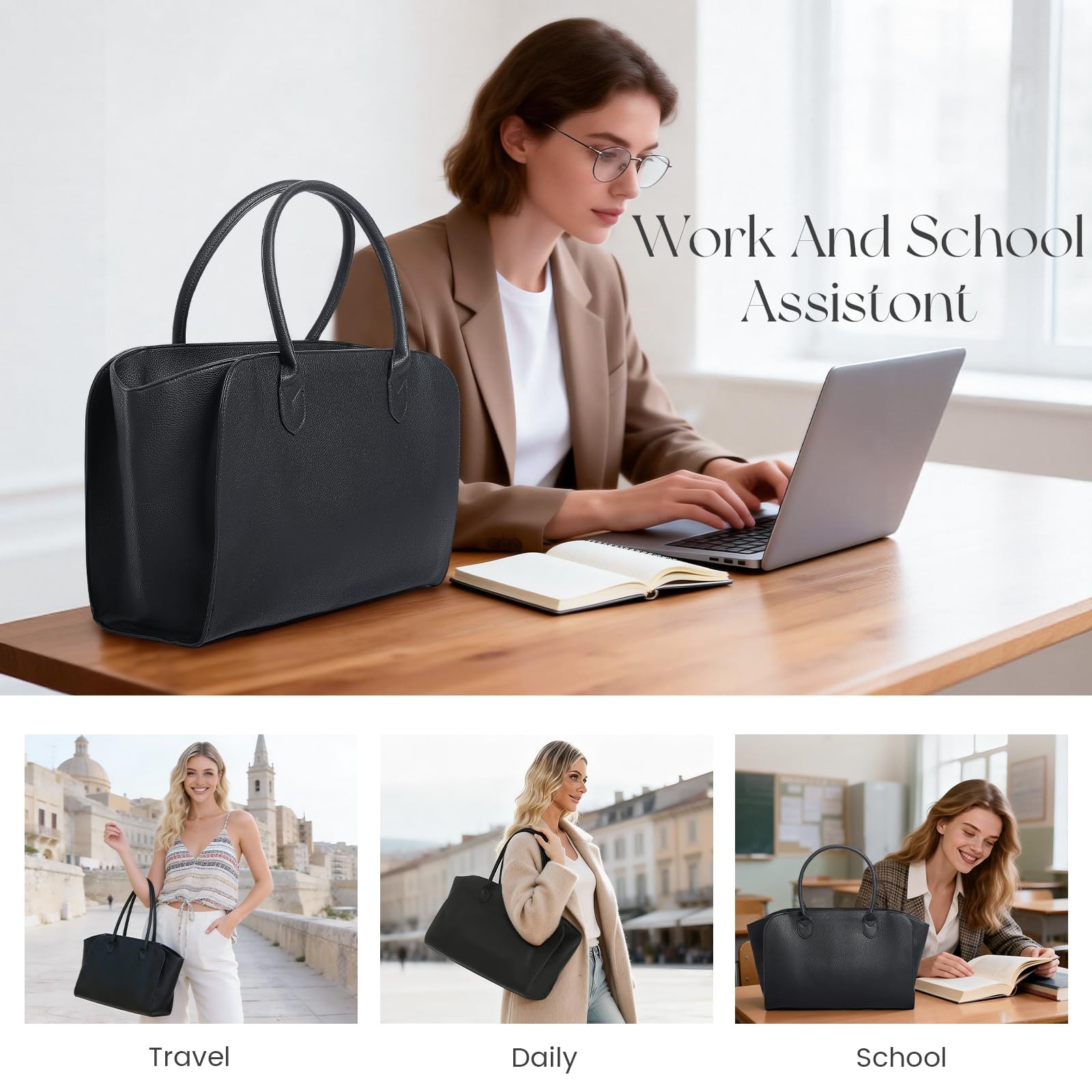 Laptop Tote Bag Purse For Work Leather Shoulder Satchel Handbag Large Multipl... gallery