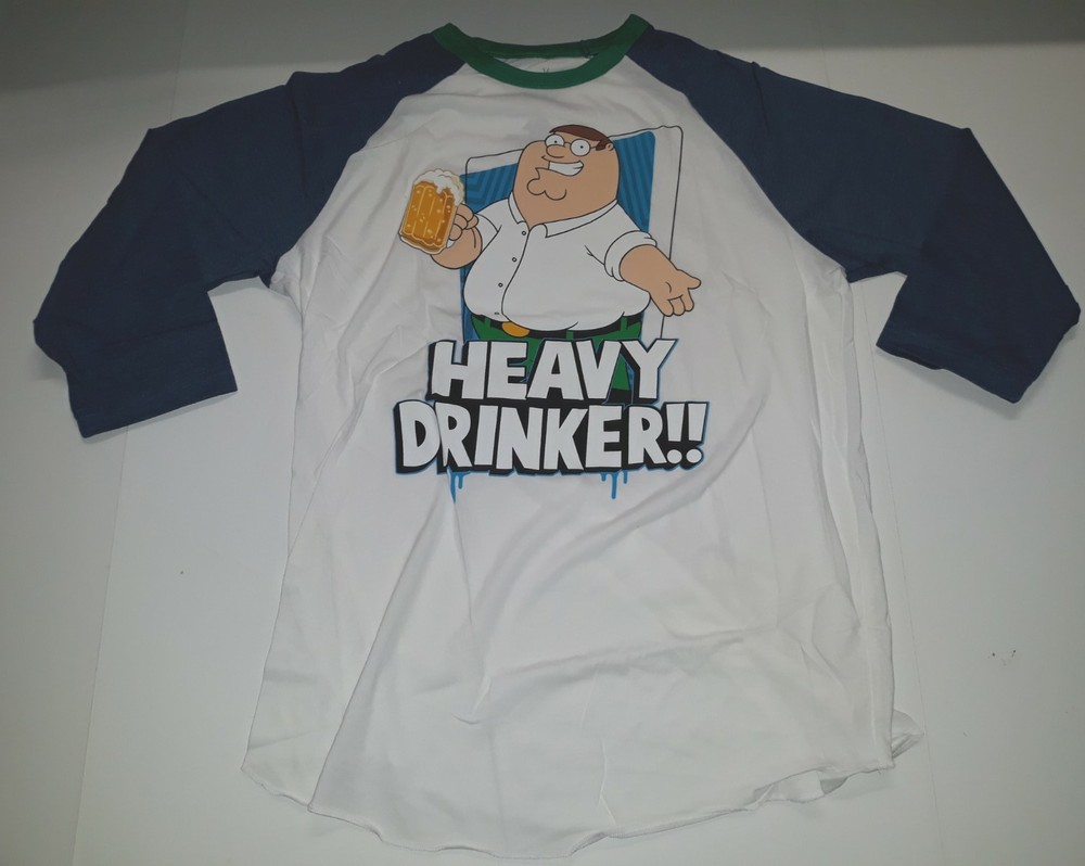 Family Guy Peter Griffin Heavy Drinker Raglan Tee Shirt Men’s XL X-Large NEW