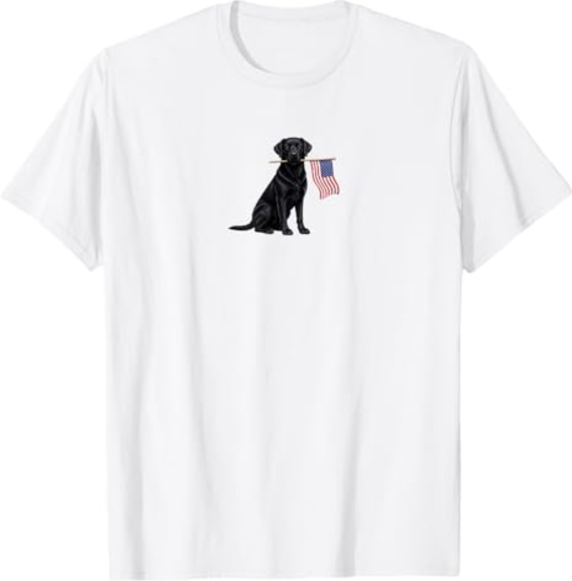 Black Labrador Retriever Holding American USA Flag 4 of July T-Shirt gallery