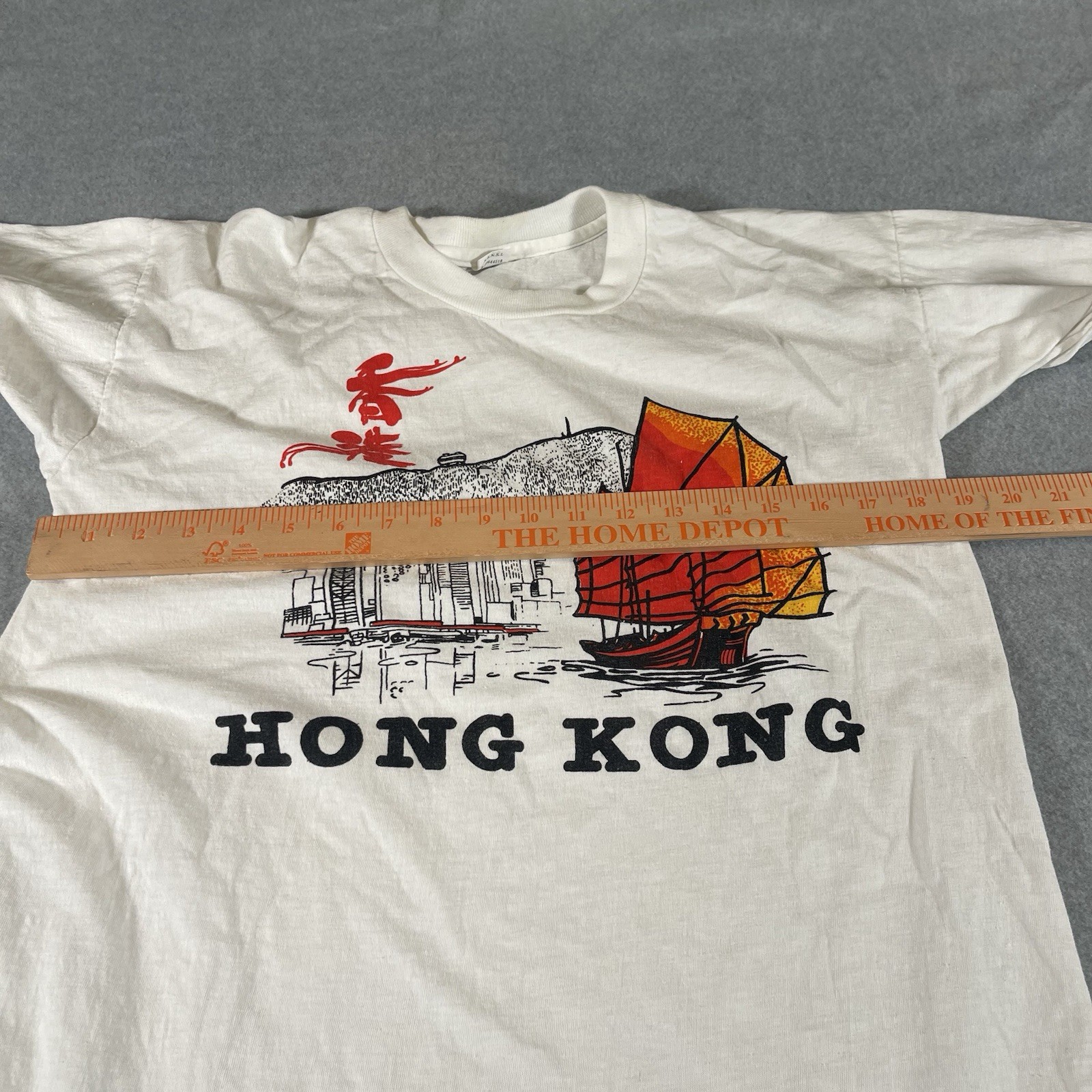 Vtg 80s Hong Kong Harbor Shirt Single Stitch Mens XL White Crew Neck Graphic Tee gallery