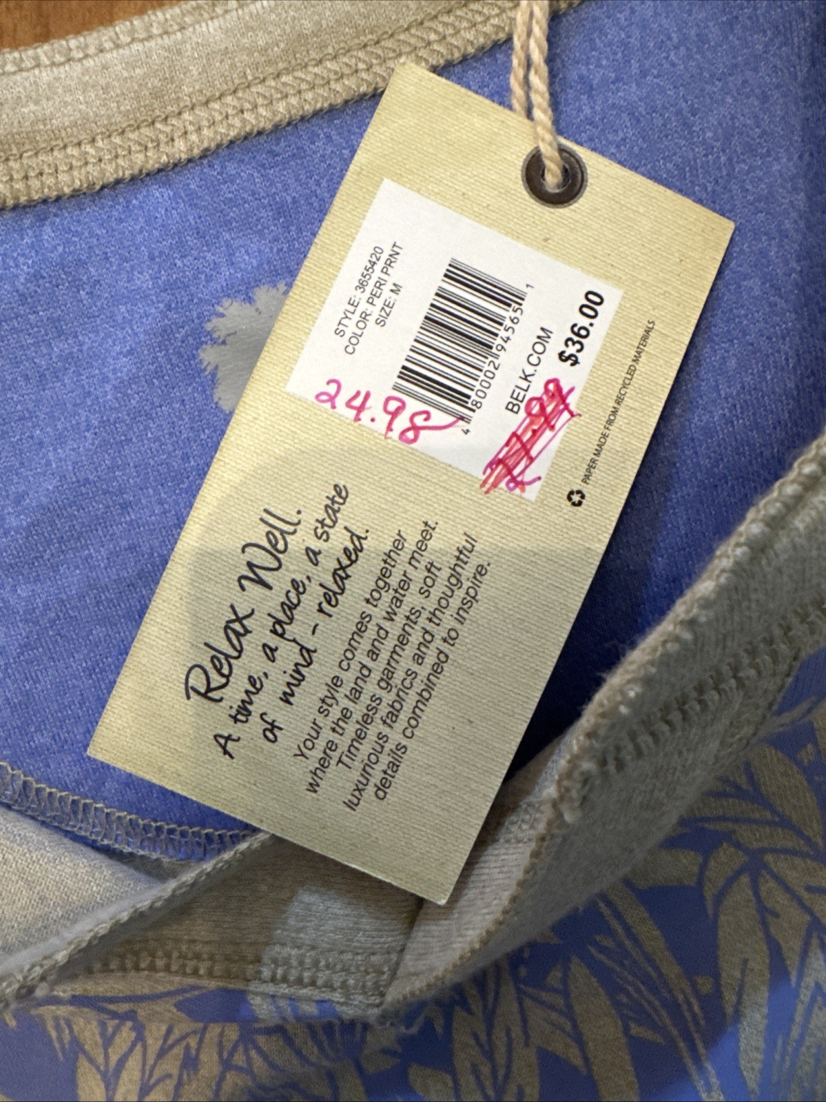 Ocean & Coast Periwinkle Palm Leaf Print Henley Mens Size Medium NWT Coastal gallery