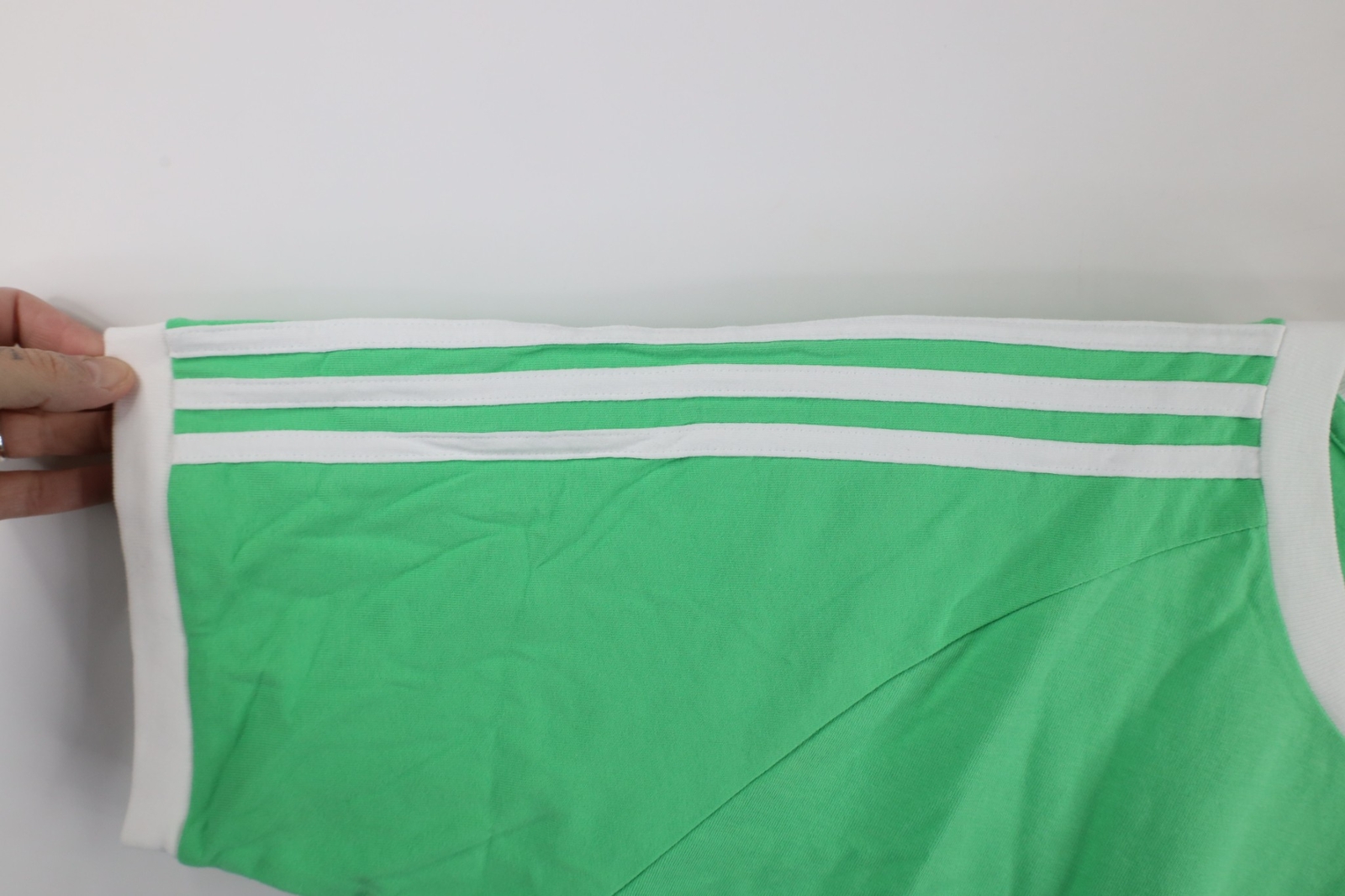 New Adidas Mens M Spell Out Trefoil Striped Short Sleeve Ringer T-Shirt Green gallery